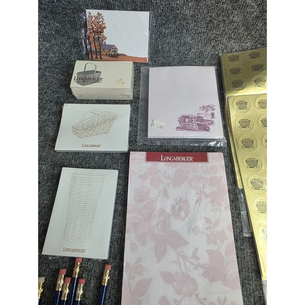 Longaberger Stationery Lot Notepads Note Cards Pencils Stickers Accessories